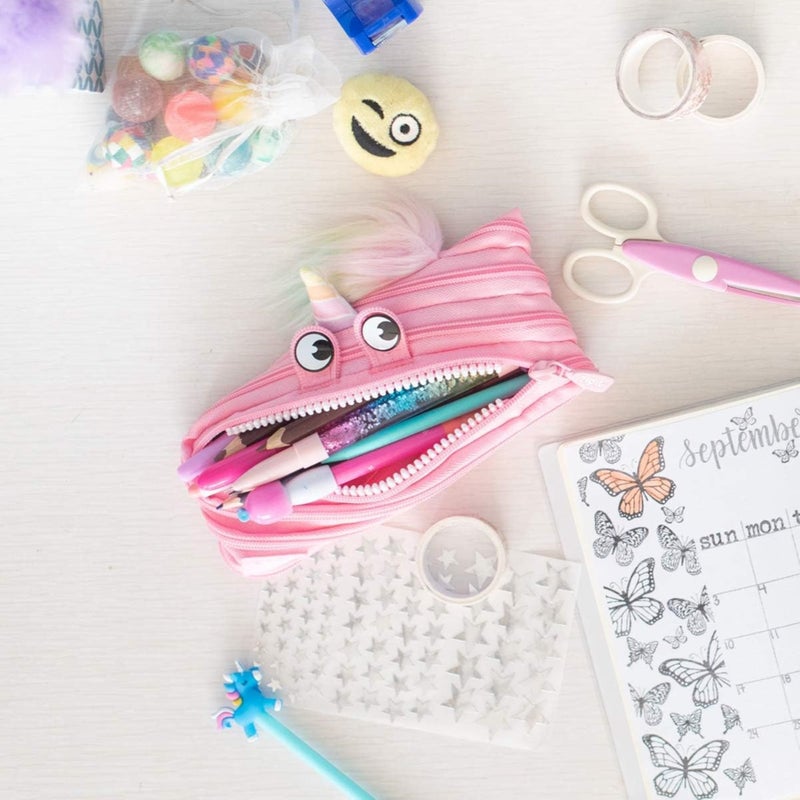 ZIPIT Unicorn Pencil Case for Girls, Cute Zipper Pouch for Kids Teens, Stationery Bag for School, Pink - Image 3
